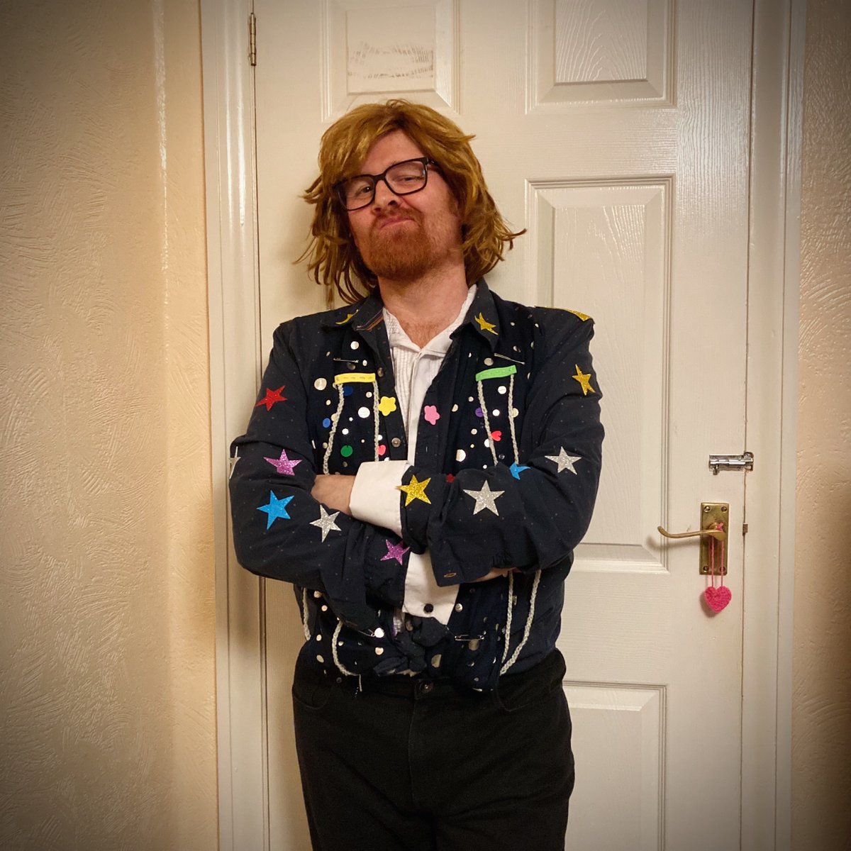 Tomorrow_Bird's tweet photo. Here’s Simon modelling his über stylish costume for tomorrow’s Eurovision gig at the Reading Cheese Festival! 😁🧀 
Come join us in Forbury Gardens for an hour of Eurovision hits… We take to the stage at 6pm! Hope to see you there 👌🏼

@EuroVisionRDG @Cheese_Feast https://t.co/nhLJK4rUdm