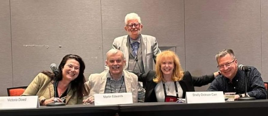 On a panel at Malice Domestic with Edgar award winner Martin Edwards, the amazing Jeff Marks and fabulous Victoria Dowd. Fun, wonderful, uber talented Writers #Malice #murdermysteries