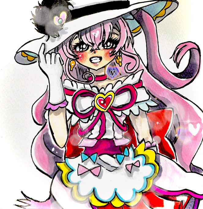 昨日結局寝落ちしたんで...  お題はピンクのプリキュアよりキュアプレシャス   #プリキュア版深夜の真剣お絵描き60分一本勝負