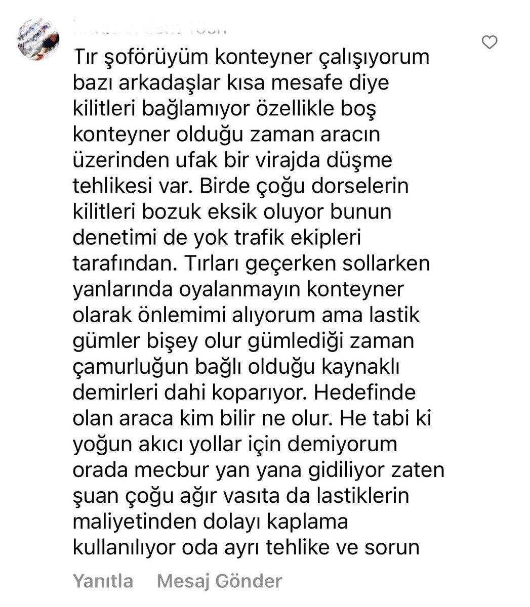Konteyner taşıyan TIR şöförü bir arkadaşımız gözümüzden kaçan birçok detayı paylaşmış👇
Allah’a emanet yaşıyoruz resmen!