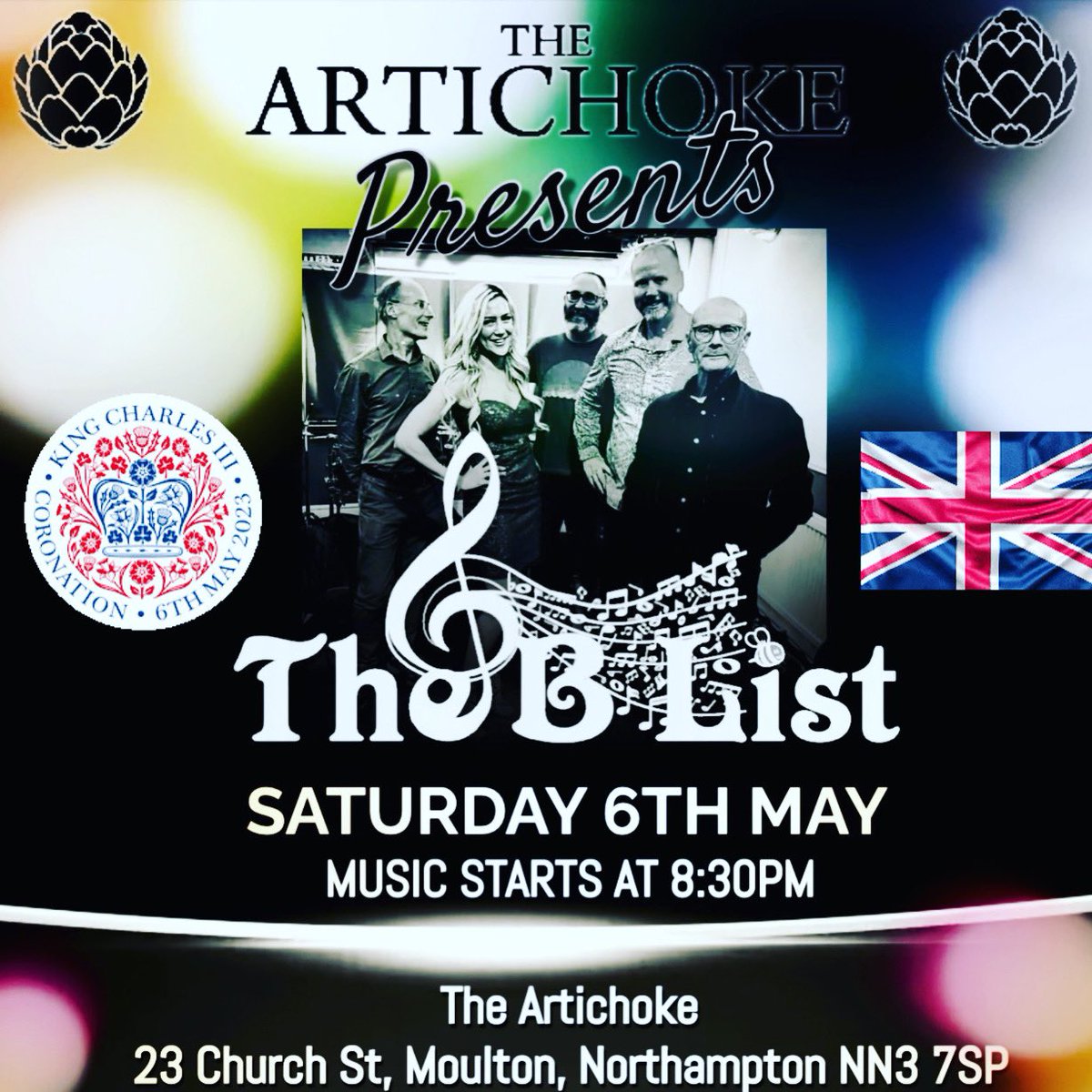The_B_List_'s tweet photo. Celebrate the Coronation with us 🎶🇬🇧 
The Artichoke, Moulton - 6th May, 8.30pm
 
❤️‍🔥Rock - Blues - Rockabilly - Pop - Soul 🎶 
TheBlist.official@gmail.com

#bluesrock #northamptonband #music #coversband #blues #rock #pop #soulband #livemusic #liveband #partyband #forhire #booknow https://t.co/PHY75ASA3D