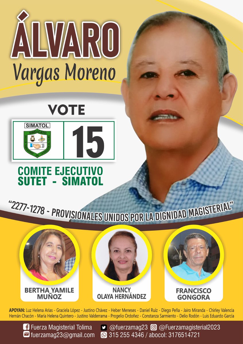 FUERZAMAG23's tweet photo. Vote #️⃣#️⃣#️⃣#️⃣#️⃣#15 ✅📥 ÁLVARO VARGAS MORENO - COMITÉ EJECUTIVO SUTET SIMATOL https://t.co/Pj9laibNti