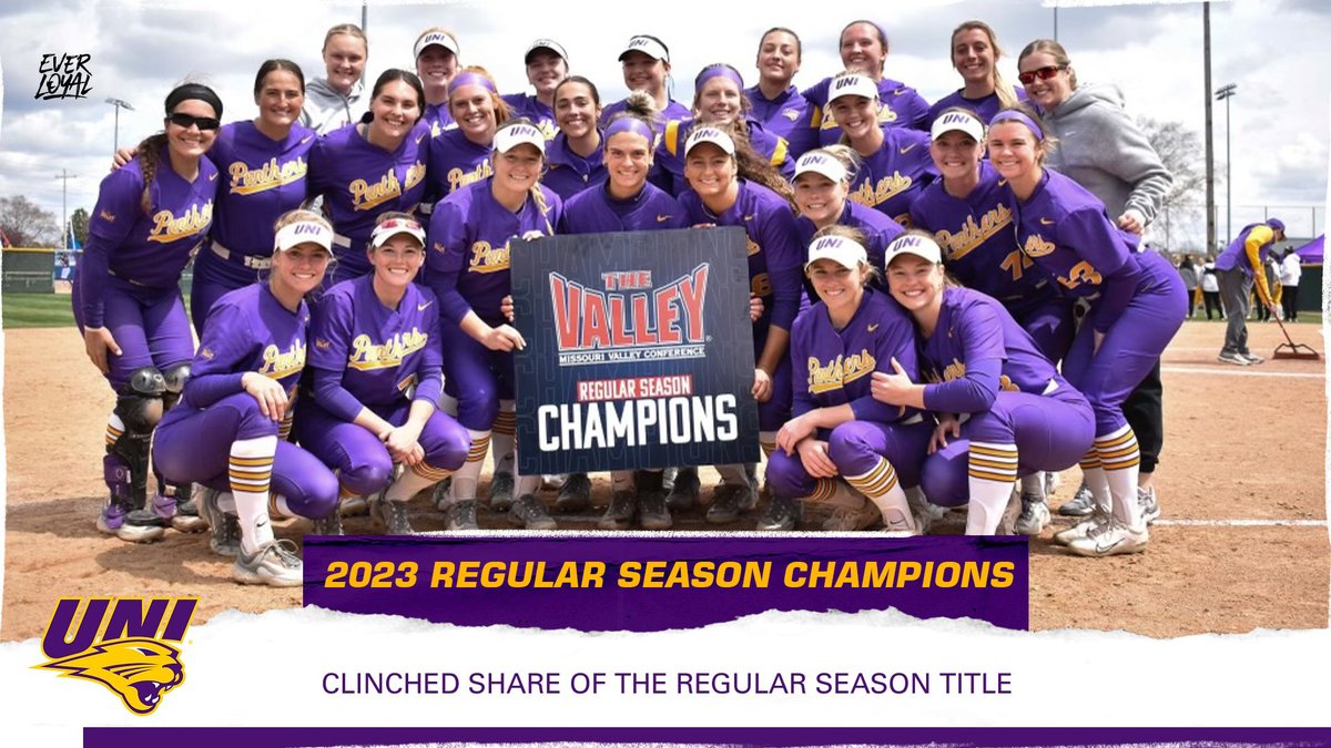 UNISoftball's tweet photo. With today's 9-0 win over Valparaiso, the Panthers have clinched at least a share of the 2023 Regular Season title! 🥇 🥳

#EverLoyal https://t.co/wS8QELk1w1