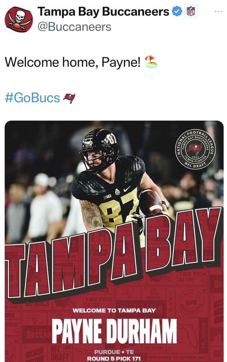 Tony Levine (@coachtonylevine) on Twitter photo CONGRATS to Payne Durham (<a href="/pdurham22/">Payne Durham</a>) — an amazing young man & my last-ever recruit — on being drafted by <a href="/Buccaneers/">Tampa Bay Buccaneers</a>! Lifelong LAX player and 1 year of HS football — I’ve never watched that much lacrosse video in my life! GREAT player, better person! #BoilerUp! #GoBucs #NFLDraft CONGRATS to Payne Durham (<a href="/pdurham22/">Payne Durham</a>) — an amazing young man & my last-ever recruit — on being drafted by <a href="/Buccaneers/">Tampa Bay Buccaneers</a>! Lifelong LAX player and 1 year of HS football — I’ve never watched that much lacrosse video in my life! GREAT player, better person! #BoilerUp! #GoBucs #NFLDraft