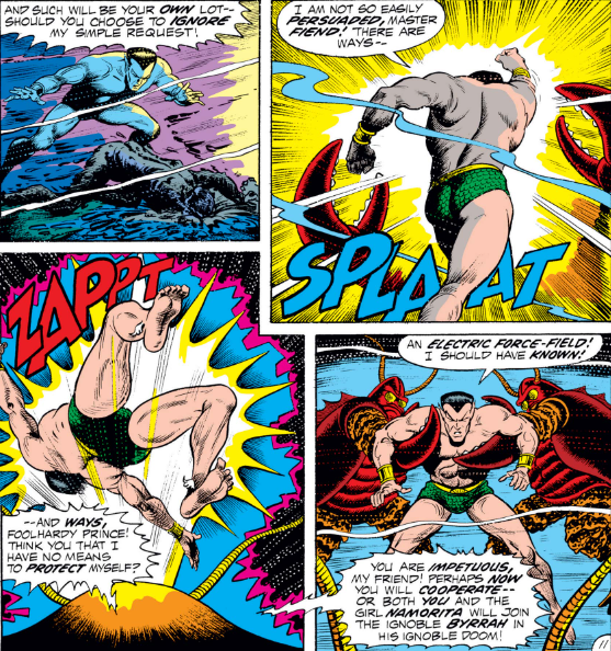 MarvelADay's tweet photo. #MarvelADay #SM50 A body is pulled from a pit of crude oil, and Salamar claims it is our hero's old rival, Prince Byrrah. Namor attempts fisticuffs but is subdued. Only briefly, I assure you. - crs https://t.co/boyuwKnflq