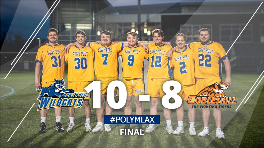 PolyWildcats's tweet photo. π₯#POLYWINS on Senior Day! π΅π‘π΅π‘
The Wildcats wrap up their regular season with a 10-8 win over Cobleskill.
Payton Thomas has a big day with 4 goals. πͺ
Luke Taylor scored 4 points on 2 goals and 2 assists.π€
Griffin Lafleur and Lyle Beeman each scored twice. π₯
#d3lax https://t.co/nknb4mIohG