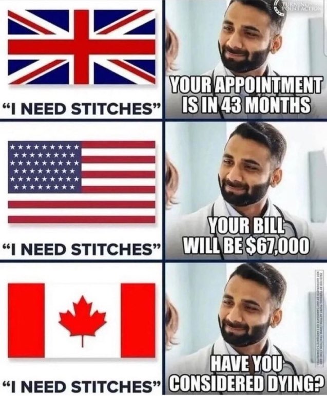 🌋🌋 Deep₿lueCrypto 🌋🌋 on Twitter "Healthcare in UK, USA & Canada 😂"