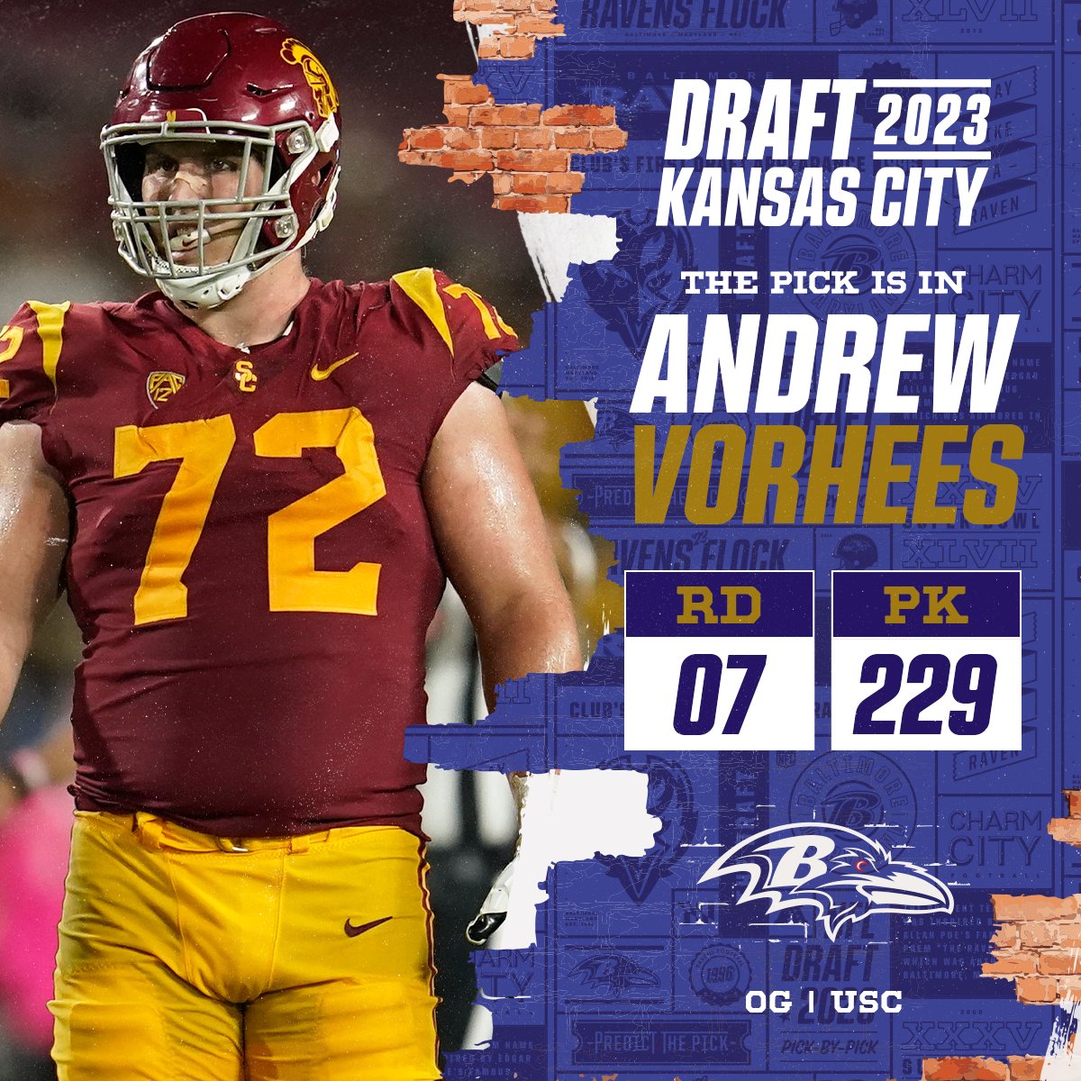 With the No. 229 overall pick in the 2023 @NFLDraft, the @Ravens select Andrew Vorhees! 📺: 2023 #NFLDraft on NFLN/ESPN/ABC 📱: Stream on NFL+ bit.ly/3Nk9PrV
