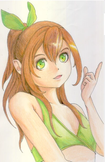 ぉぁょ～ぅ完全な初期にふ(色鉛筆時代の初ビジュアル化した にふ1号)懐かしい絵だぁ～w 今のとはけっこう違うねまだ葉っぱでもなくリボンで 髪もシンプルでぺぇがリアルサイズwww 