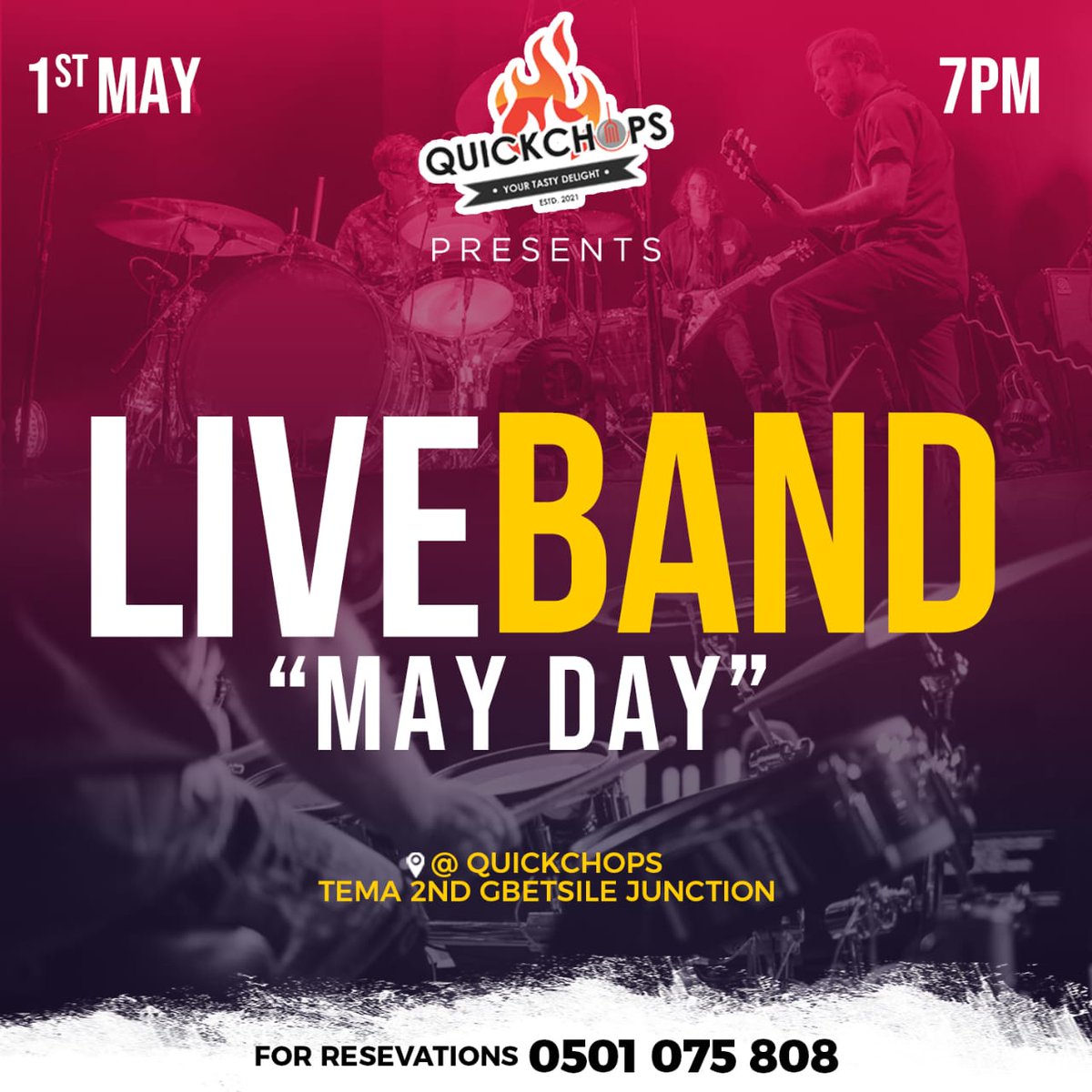QuickChopsgh's tweet photo. Classic Live Band Tunes on 1st May to commemorate "May Day" 💯☺️!  Inside Quick Chops.

📍Tema, Gbetsile 2nd Junction

#quickchopsgh #nightlife #ghana #livemusic https://t.co/AWd1fcHFXX