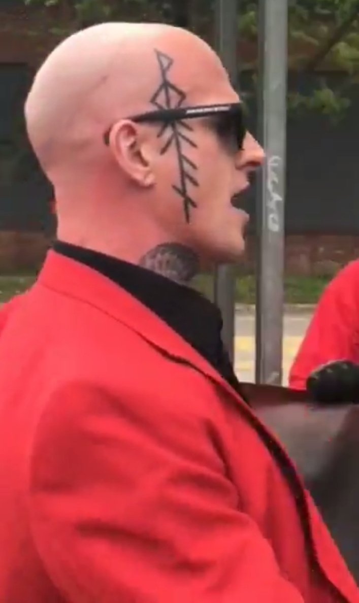 Dementia_Grimm's tweet photo. The Neo-Nazi group "The Aryan Sons" on the streets of Columbus, Ohio today, chanting "No More Trans On Our Streets". This is who Gender Criticals, TERFS, and Anti Medical Science Grifters share an ideology with. To say the Wrong Side Of History, would be an understatement. https://t.co/kN447bO5DP