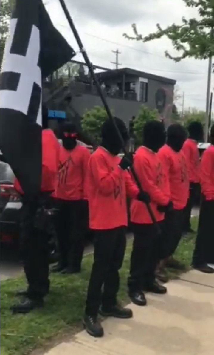 Dementia_Grimm's tweet photo. The Neo-Nazi group "The Aryan Sons" on the streets of Columbus, Ohio today, chanting "No More Trans On Our Streets". This is who Gender Criticals, TERFS, and Anti Medical Science Grifters share an ideology with. To say the Wrong Side Of History, would be an understatement. https://t.co/kN447bO5DP