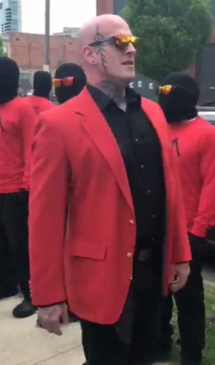 Dementia_Grimm's tweet photo. The Neo-Nazi group "The Aryan Sons" on the streets of Columbus, Ohio today, chanting "No More Trans On Our Streets". This is who Gender Criticals, TERFS, and Anti Medical Science Grifters share an ideology with. To say the Wrong Side Of History, would be an understatement. https://t.co/kN447bO5DP