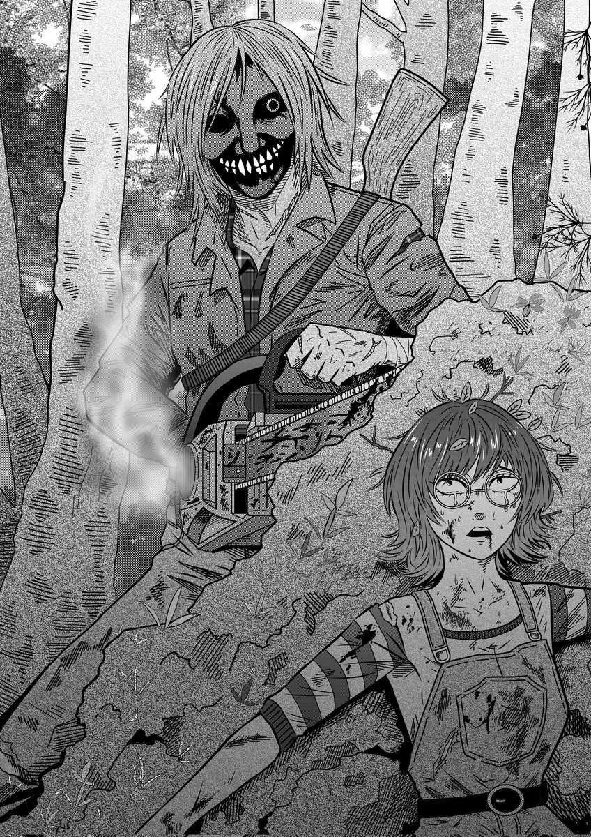 Ediskull's tweet photo. Un psicópata merodea por un bosque.

#horror #terror #comic #manga #chainsaw https://t.co/nAD0cACphD