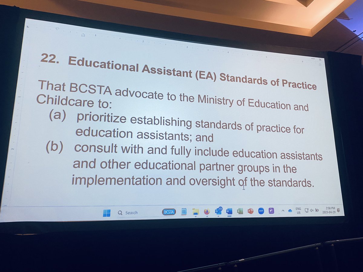BCSTA_News's tweet image. A motion from @LangleySchools on educational assistant standards of practice has carried. #bced