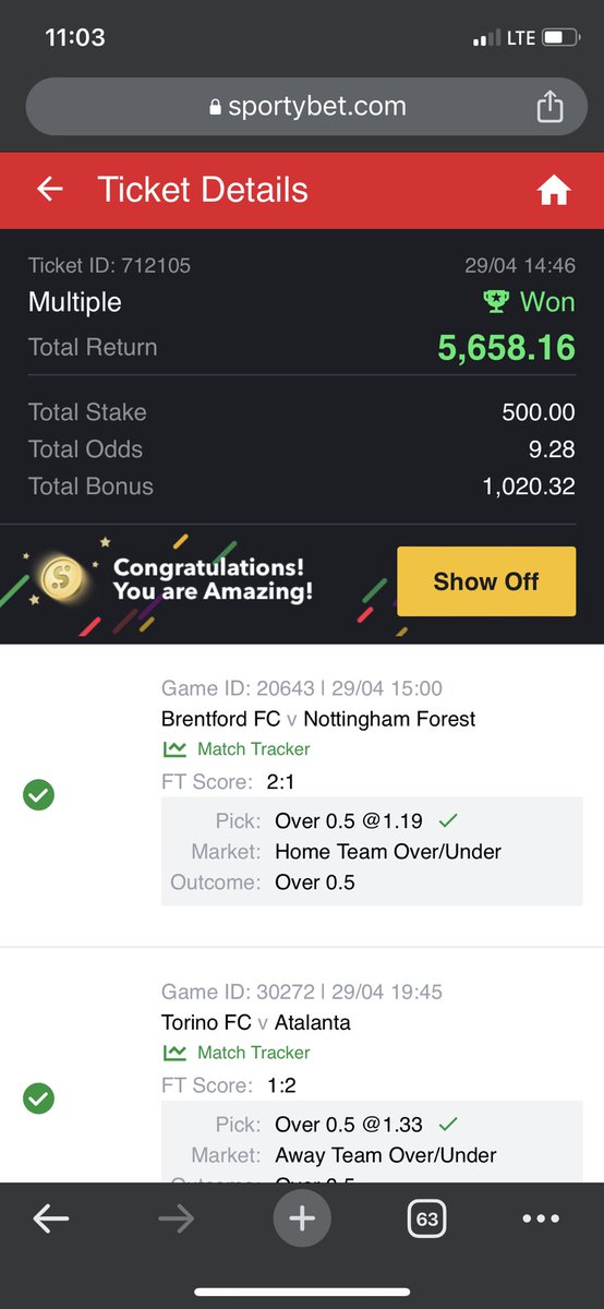 Presh01D's tweet photo. @Trendy139 @jujupunter Thank you @jujupunter ❤️❤️ I didn’t stake much but I’m happy with this win https://t.co/e6ORnqlHyx