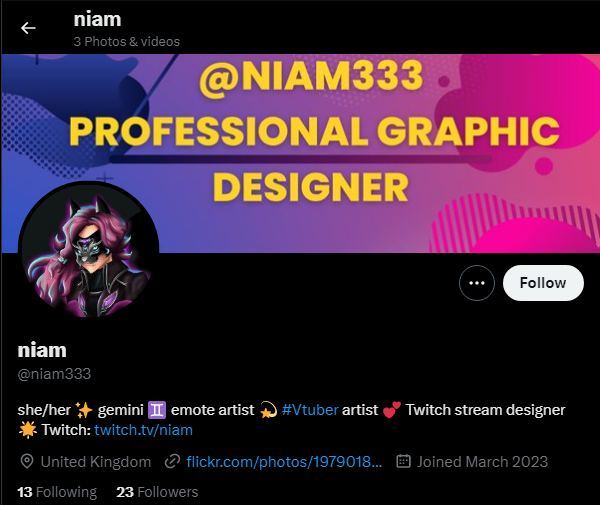 CRYOgenicideVT's tweet photo. Hey folks, got another scammer. If you get a dm on here from @niam333 or on discord from kissae#9142 Plz just ignore them and report. They're also using @Niamor59 stream to pretend to be real.

They also are using smth @EliteGerb got from somewhere else as fake art they drew. https://t.co/W4OAhzTZJm