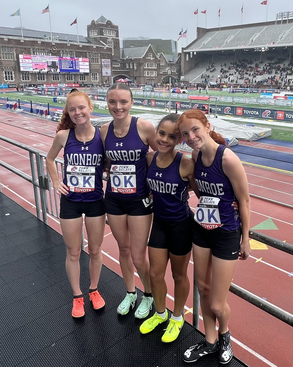 derekartz's tweet photo. Fun day at Penn Relays with this Monroe 4x400 crew!

Proud Dad too with two Artz  sisters in the mix. Loved watching @amelia_a_artz⁩ &amp; ⁦@julerinzy⁩ run a lap around the famous Franklin Field oval. 
⁦@njmilesplit⁩ ⁦@monroeathletic⁩ ⁦@monroetrack⁩ ⁦ https://t.co/WAajjpmgbz