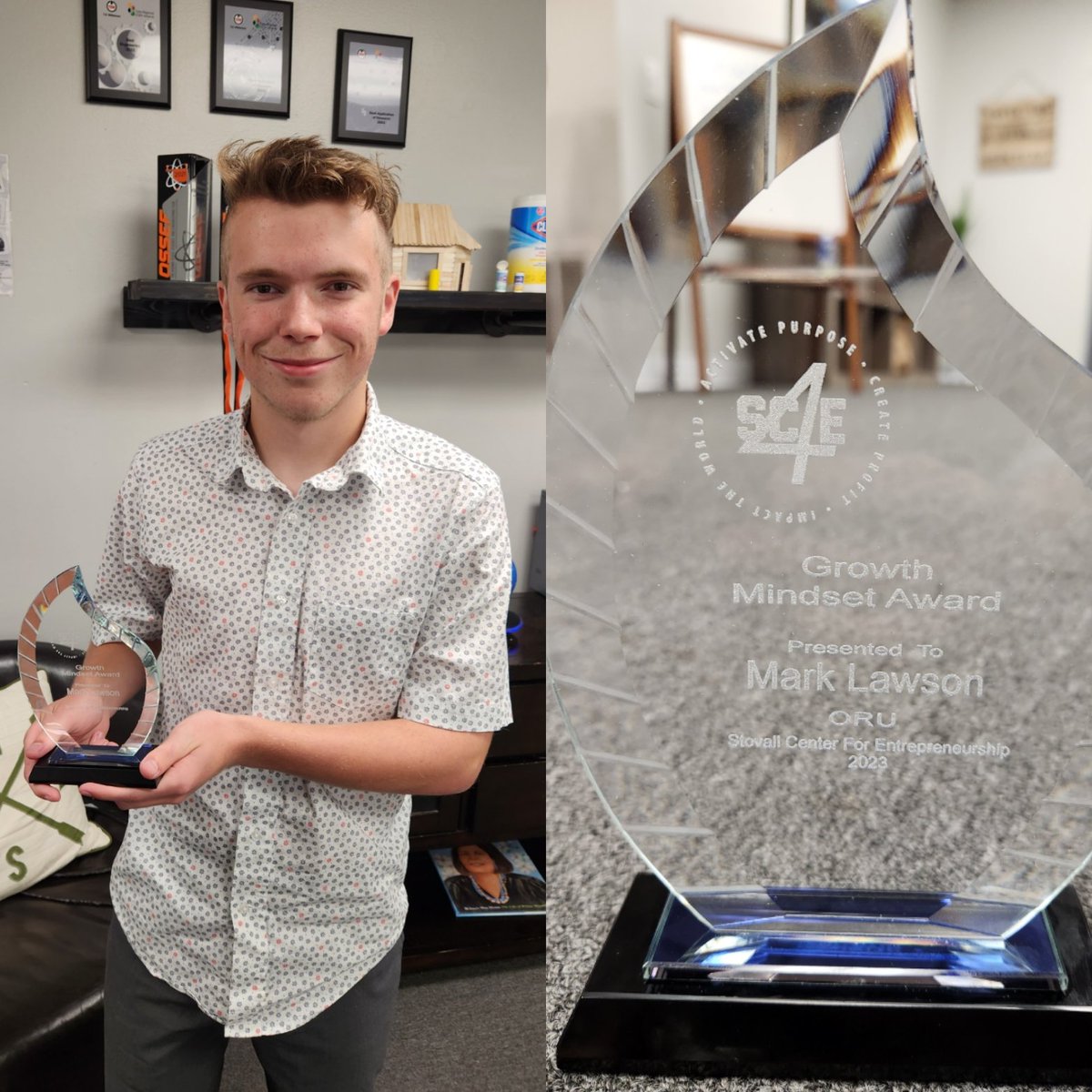Congratulations to Mark! He received the Growth Mindset Award from @oralrobertsu Stovall Center of Entepreneurship. Only a junior in high school, and this guy is already going places!