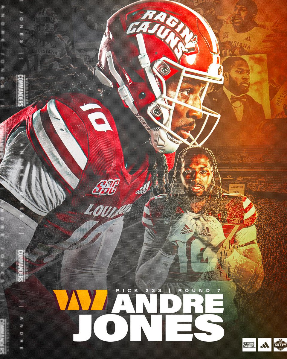 𝐃𝐑𝐀𝐅𝐓𝐄𝐃! 

With the 233rd overall pick, the <a href="/Commanders/">Washington Commanders</a> select Andre Jones!

#cULture | #ProCajuns