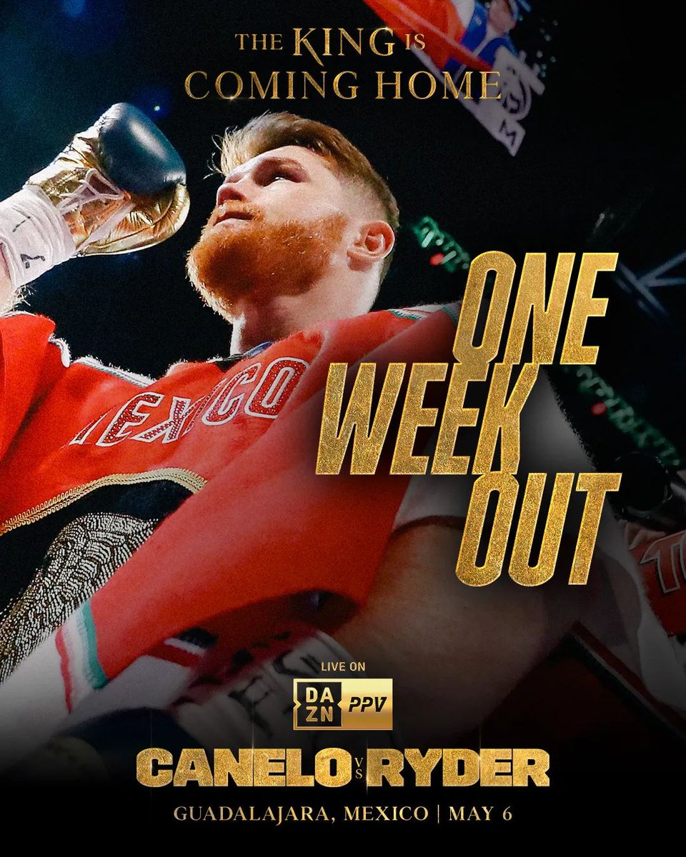 fans_canelo's tweet photo. Cuenta regresiva para #CANELOvsRYDER #TeamCANELO 😍👊🔥🥊🥊💪💪#OneWeek @Canelo https://t.co/KQkapYDuaP