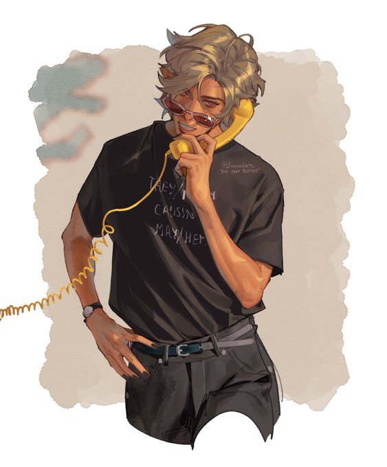 「1boy talking on phone」 illustration images(Latest)