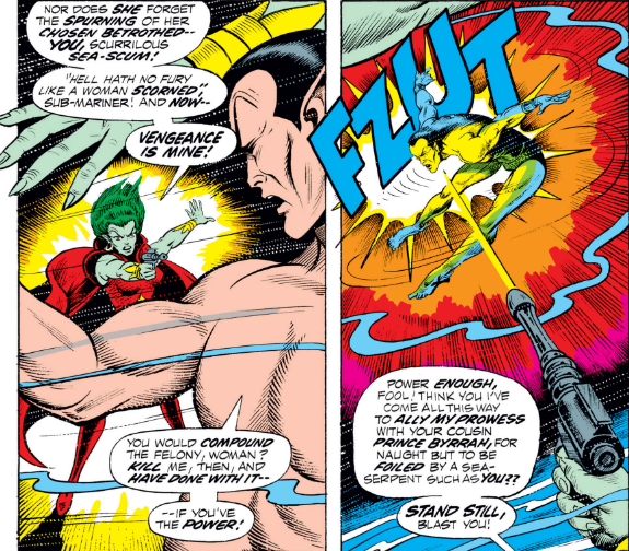 MarvelADay's tweet photo. #MarvelADay #SM50 And because he's an idiot, Byrrah has allied himself with Llyra of Lemuria, or "Lyyra" in this issue. Don't you just hate it when the people you fire a ray gun at won't stand still? - crs https://t.co/g2uw7diUrg