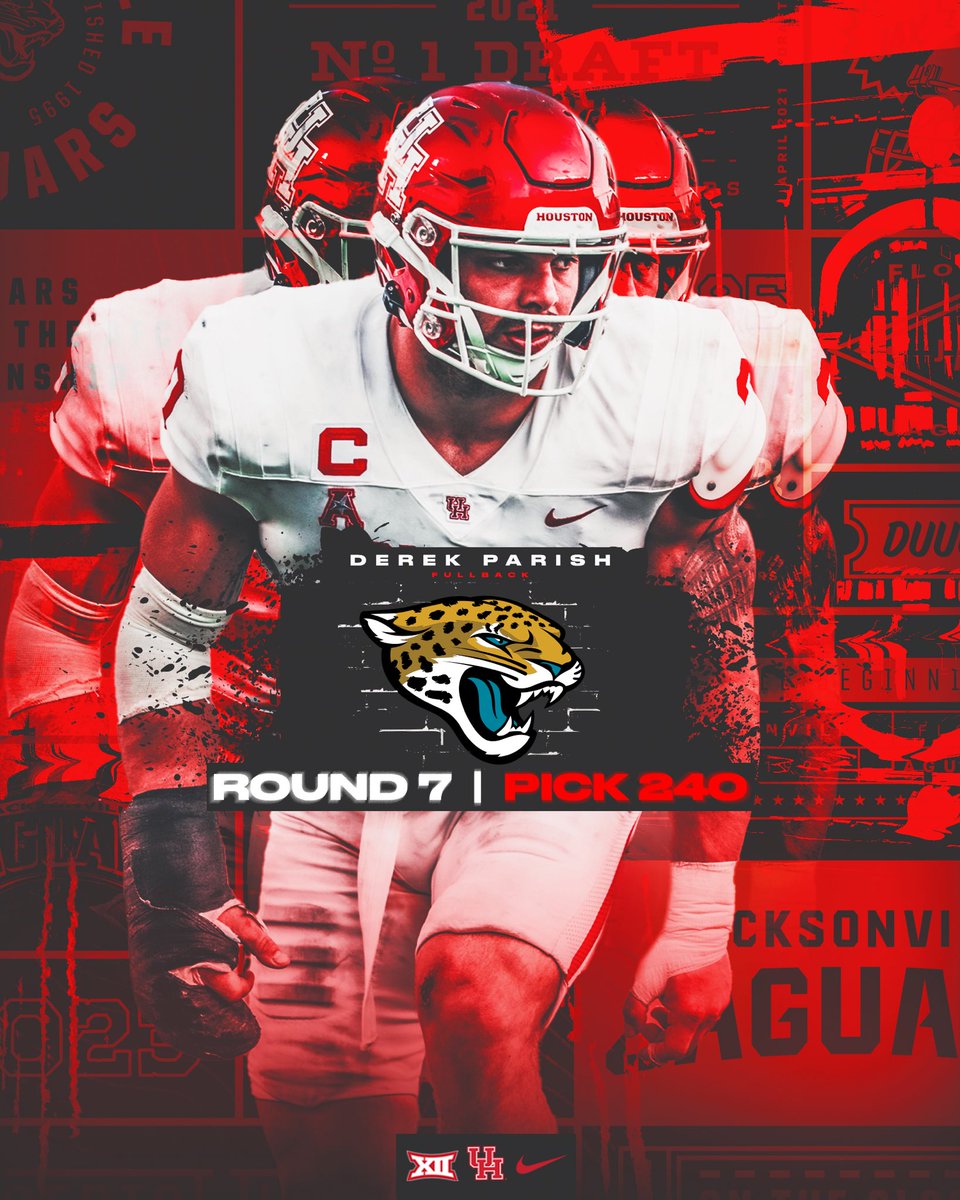 UHCougarFB's tweet photo. LET’S GO DEREK!

@ParishDerek has been selected in the 7th round of the #NFLDraft  by the @Jaguars!

#GoCoogs https://t.co/j8UdkpIOny