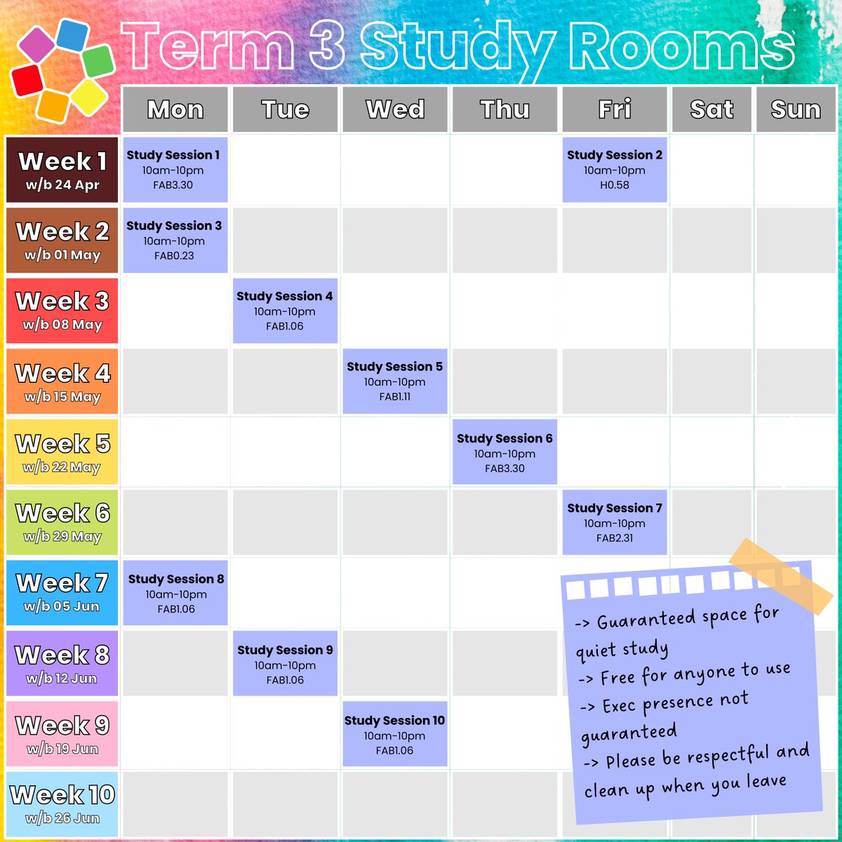 🗓️ 3️⃣ TERM 3 EVENTS OVERVIEW! 3️⃣ 🗓️

Welcome back to Term 3! This term as usual we have a variety of sober and drinking socials, welfare socials, community and special events, as well as dedicated study spaces each week during the exam season.