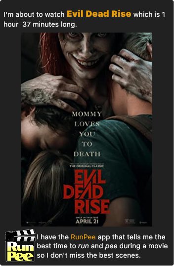 Download &amp; use the RunPee app for free:
runpee.com/iphone
runpee.com/android