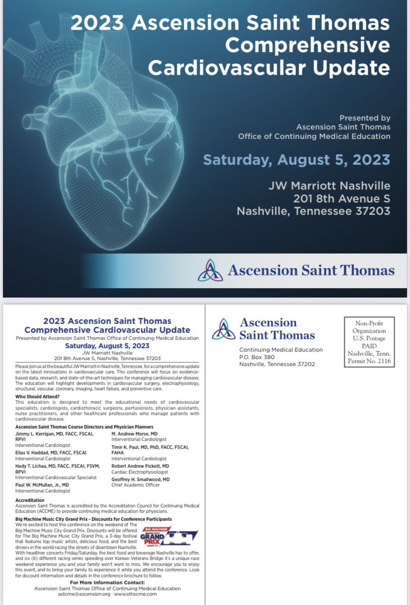 timir_paul's tweet image. Save the date Ascension St. Thomas Annual Conference- Comprehensive CV Update Conference-Nashville ⁦@kerrigjl⁩ ⁦@HadyLichaaMD⁩ ⁦@bbiglane⁩ ⁦@ascenstthomas⁩ ⁦@VUMC_heart⁩ ⁦@etsu⁩ ⁦@UTHSCMedicine⁩ ⁦@VUMChealth⁩ ⁦@Dr_BowTie65⁩