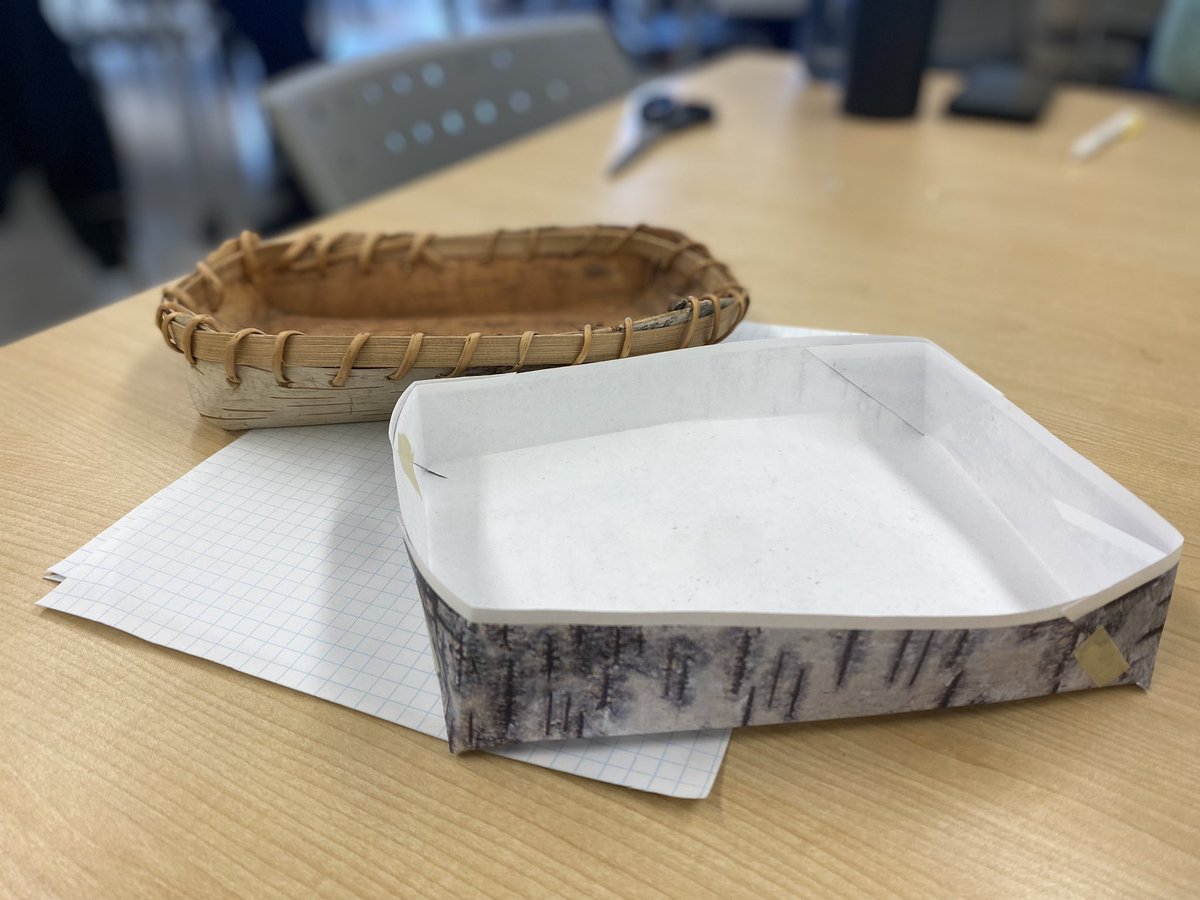 MissMDownie's tweet image. Day 2 @LakeheadOrillia for #IKMath2023.
Today was all about birch bark baskets, &amp;amp; the cultural teachings of the experience. The math connections during this task were so evident. We talked SA, V, Cap. , and informal methods of measurement.
Oh! And assembled my loom bracelet!