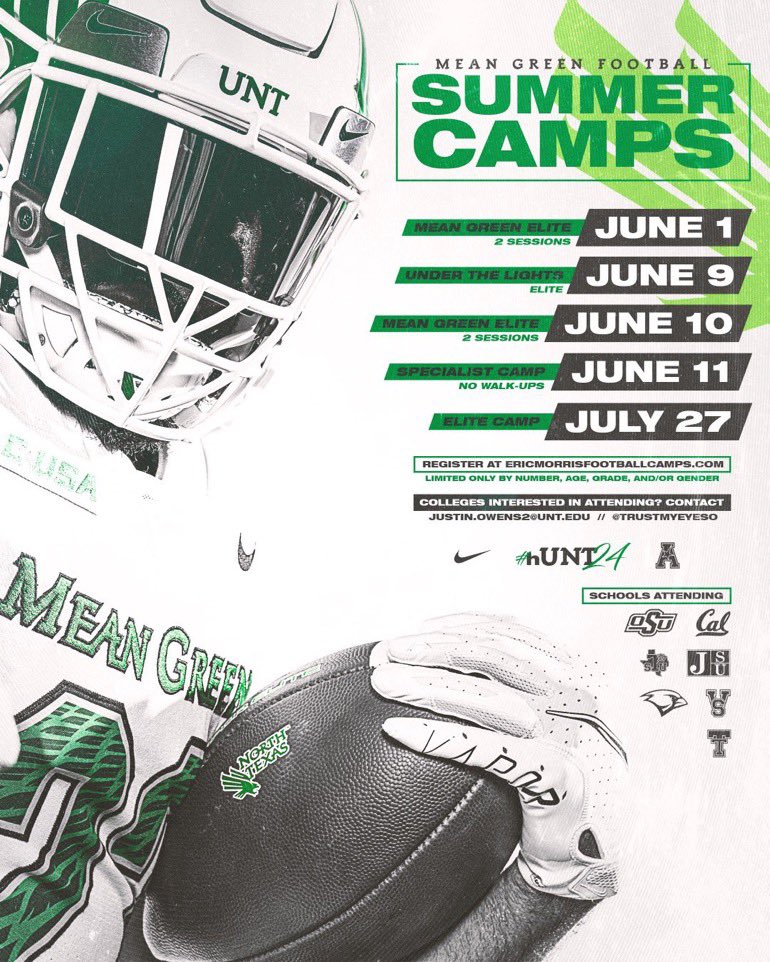 Thank you <a href="/MeanGreenFB/">UNT Football</a> for the camp invite💯

<a href="/BlaiseBentsen/">Blaise Bentsen</a> 🪖
