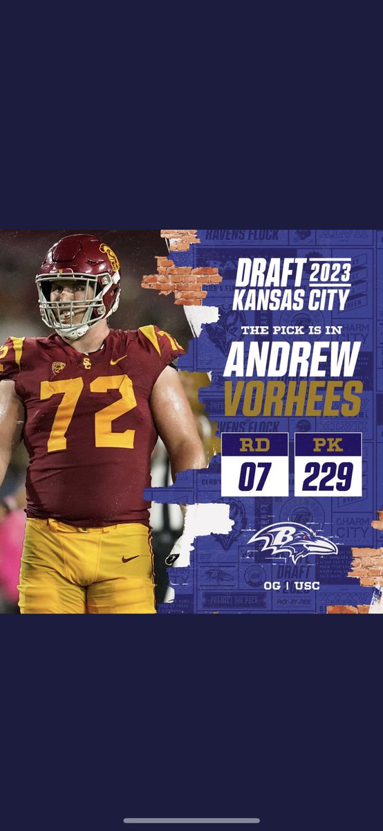 KingsburgF's tweet photo. Congratulations to Kingsburg Viking Andrew Vorhees for being selected by the Baltimore Ravens in the 2023 NFL draft. So Proud!!! #DefendTheBurg https://t.co/03ka79wsx4