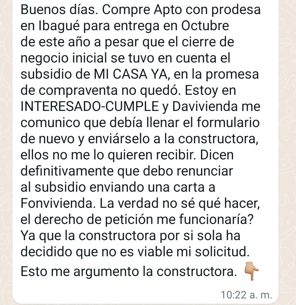 carlosbenavi's tweet photo. Imponer sistema de puntos por:
- Grupo de Sisben
- Ubicacion del proyecto
- Vivienda VIS/VIP
 Ha generado desinformacion aun en algunas constructoras, que toman la desicion unilateral de negar el derecho al subsidio #MiCasaYa https://t.co/s4m4f9KCpo