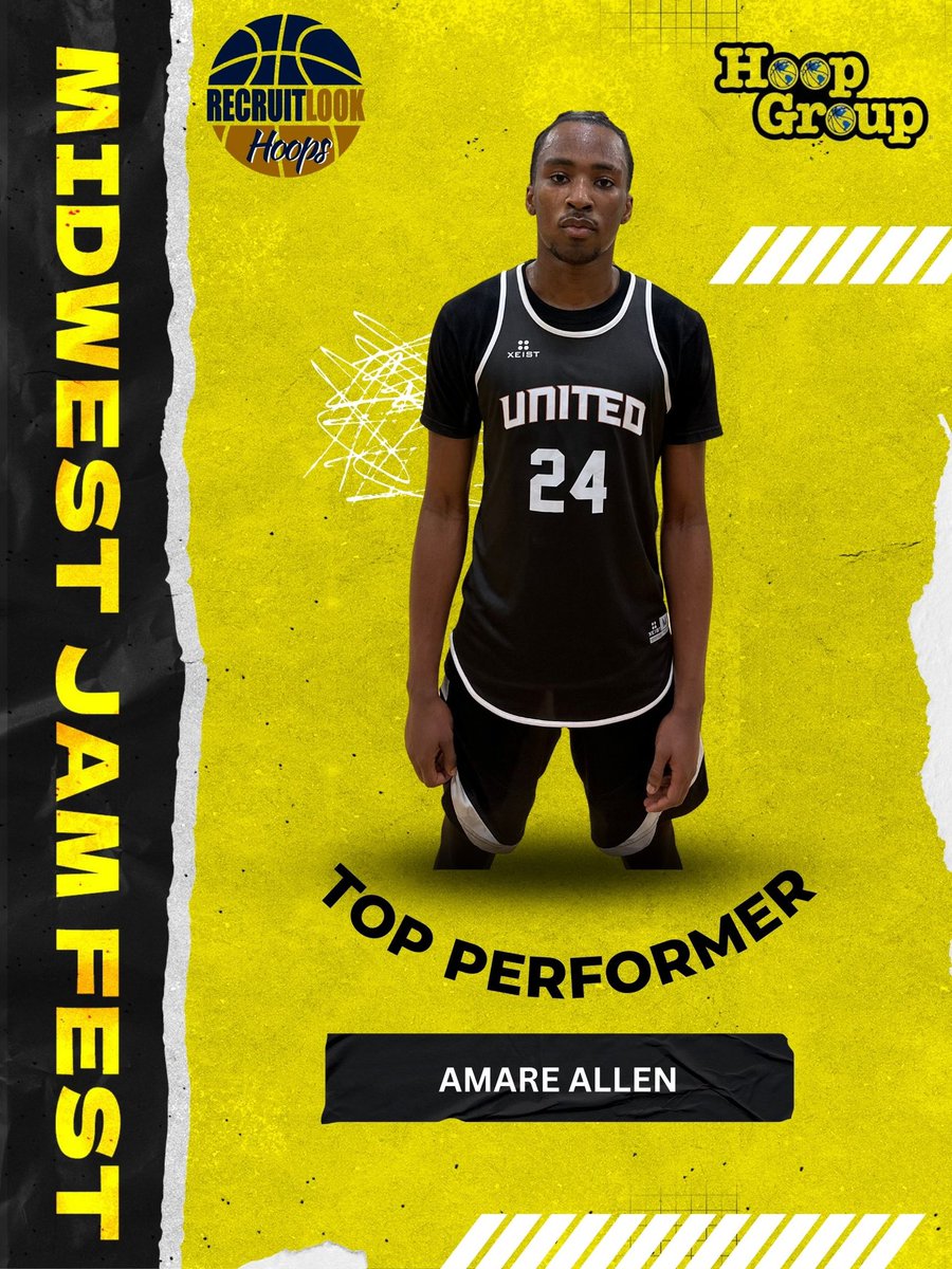 RL_Hoops's tweet photo. ⭐️Top Performer ⭐️

17U, Amare Allen, 6’8, Wing, has been the best 2-Way Prospect in the Midwest Jam on Day-2! The big guard, imposes his will on competition (29ppg, 11apg, 9rpg, 3bpg), scoring when necessary, keying consecutive defensive stops, & executing the offense as the primary ball handler in crunch time! 

#RLHOOPS