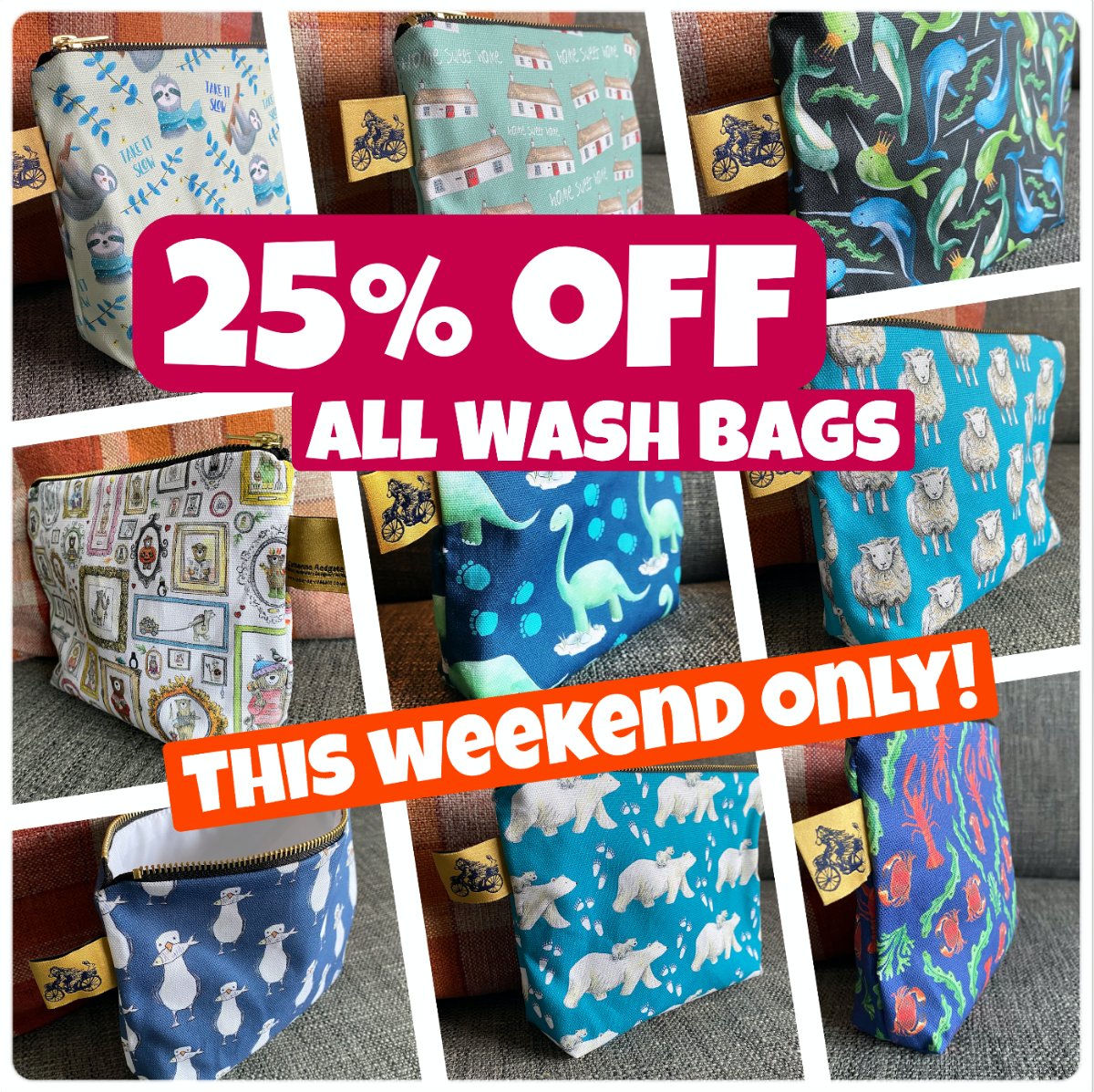 CRedgateART's tweet photo. 25% off Wash Bags until 11.59pm (UK time) on Monday - just enter WASH25 at the checkout on https://t.co/dWzUfFtEuA or on Etsy: https://t.co/qyaC7CHKKi  - https://t.co/mX0UKCxOJ1 https://t.co/PCeLsmYabT