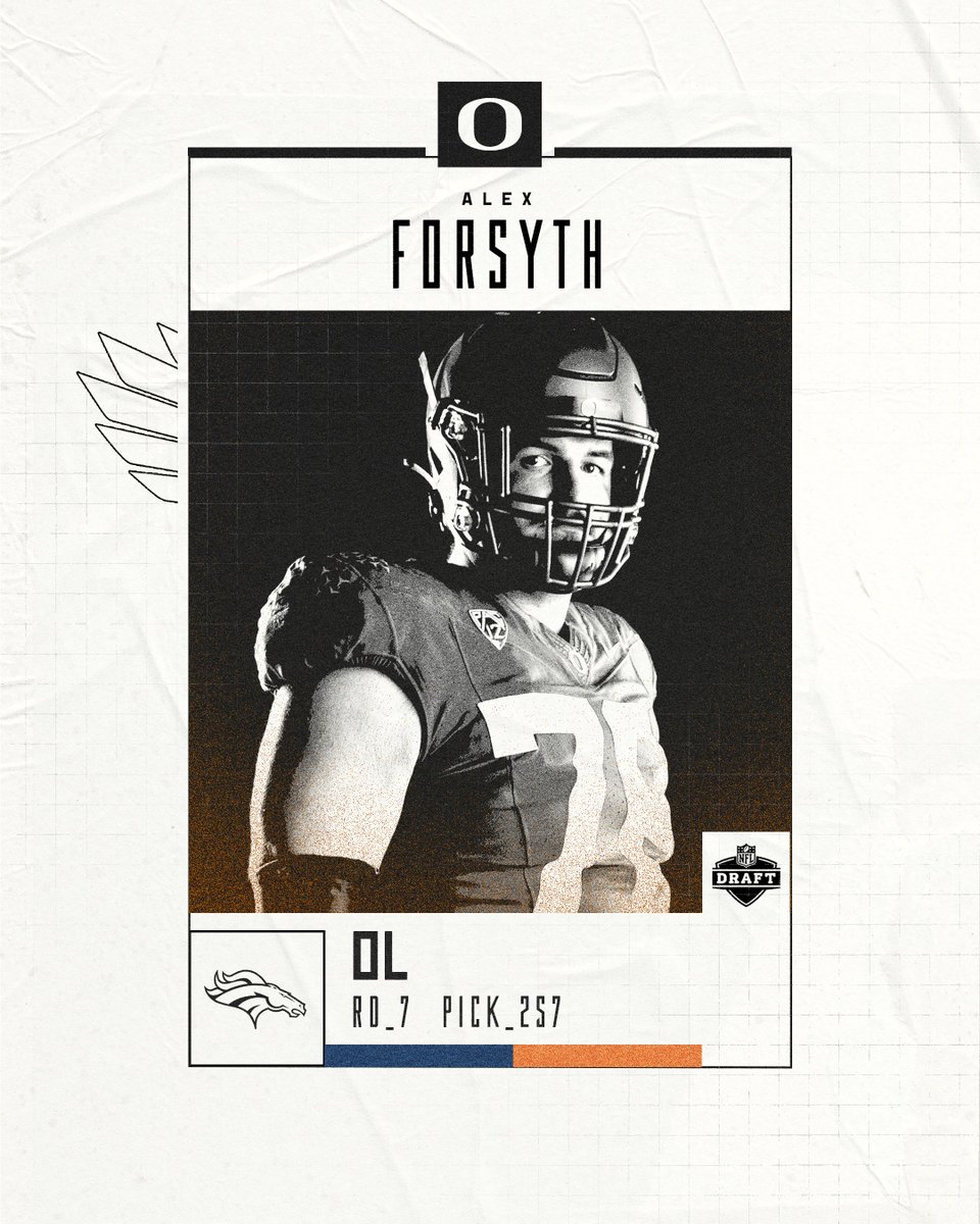 GoDucks (@goducks) on Twitter photo Man of Oregon.
The <a href="/Broncos/">Denver Broncos</a> select Alex Forsyth in the seventh round of the 2023 #NFLDraft. #GoDucks Man of Oregon.
The <a href="/Broncos/">Denver Broncos</a> select Alex Forsyth in the seventh round of the 2023 #NFLDraft. #GoDucks
