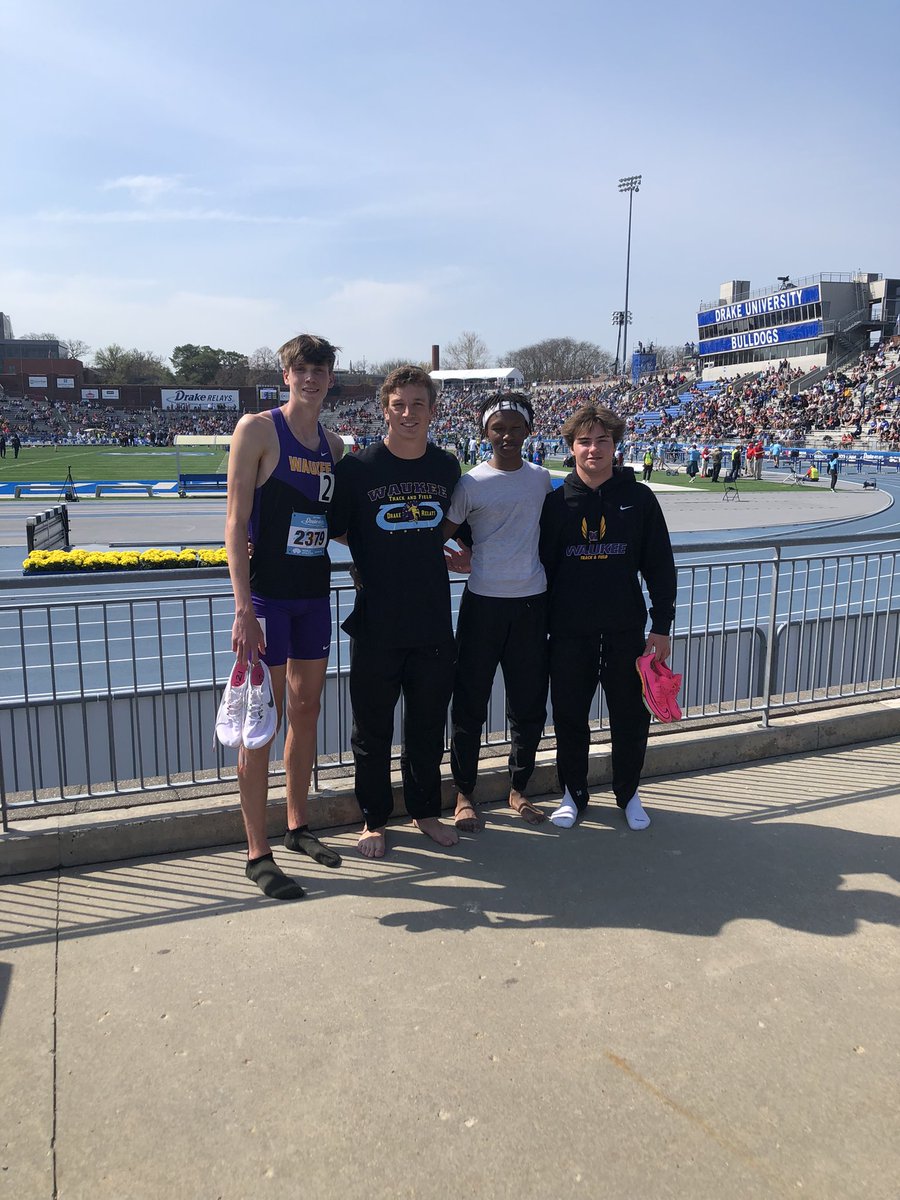 WaukeeBoysTrack's tweet photo. Distance Medley Relay 8th and new PR of 3:30.90 @DrakeRelays Team of S. Anzevino, C. Driscoll, T. Lembechwa, and G. Weber #GoWarriors #Team23 #TRIBE https://t.co/nHnTlZRu54