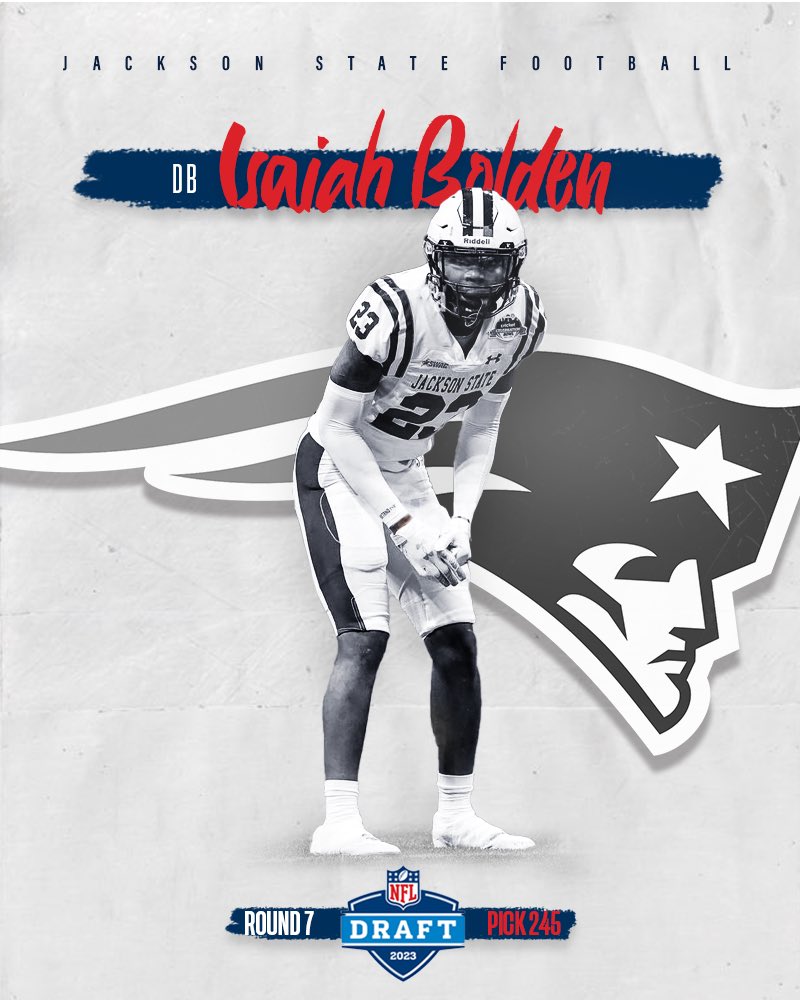 gojsutigersfb's tweet photo. “The Pick is in… Round 7, Pick 245 @isaiahbolden23 is now a New England Patriot. Always a Tiger”
#JSUNFL101 #GuardTheeYard #TheeILove https://t.co/j1UVKbXDOO