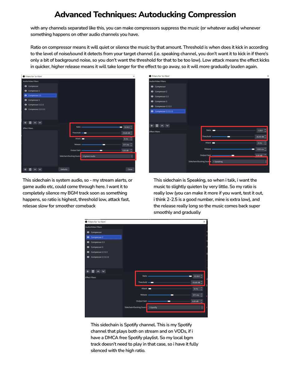 keyokku's tweet photo. ✨IMPORTANT OBS VTUBER / STREAMER TIPS / TUTORIAL✨

Advanced OBS Audio Set Up

I realize some people don't know about this so I wanted to quickly share what I do!

✨Separate Stream and VOD audio (music/bgm) tracks
✨Play Spotify on Stream, loop LOCAL bgm in the background for VOD only
✨Set up Auto Ducking Compression to quieten music for speaking, alerts or game audio
✨Please adapt the knowledge for your own needs!

Have fun!