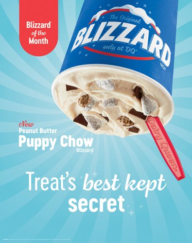 dq_emerson's tweet photo. The NEW #PeanutButterPuppyChowBlizzardTreat is here to transform your summer. This will satisfy all your flavor cravings because it is packed with crispy puppy chow pieces, peanut butter topping, choco chunks, &amp; is blended with our world-famous soft serve to Blizzard perfection. https://t.co/DCX89EN0MC