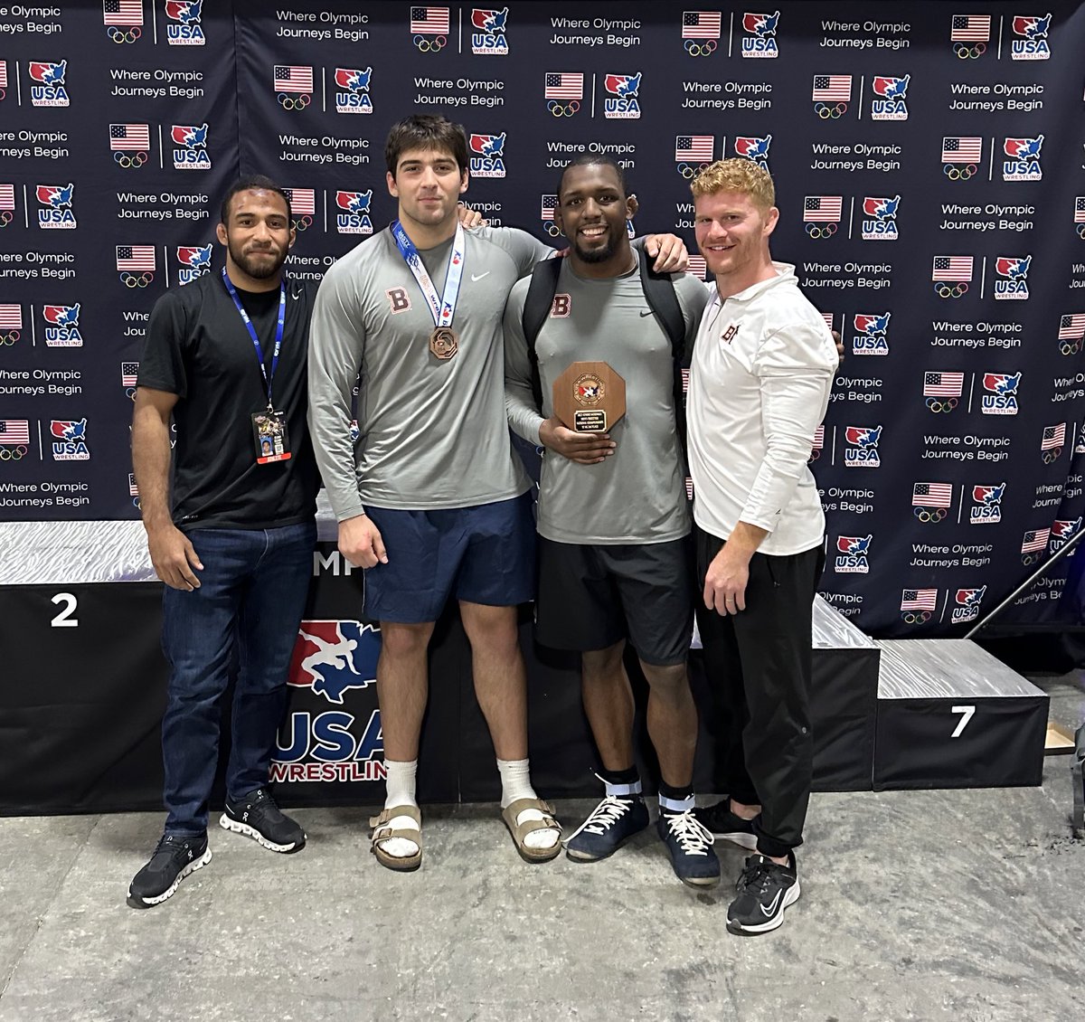 Brown wrestling took on the US Open where Freshman Alex Semeneko came in fifth in the U20 division and Assistant Coach TJ Dudley was third in the senior division‼️🏅

#EverTrue
