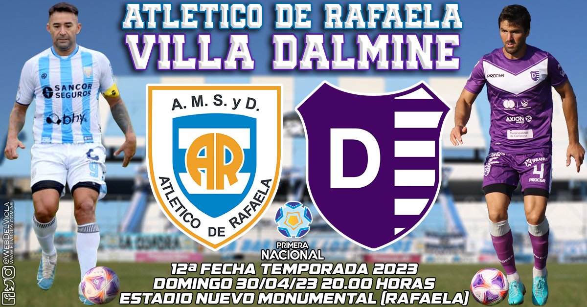 webdelviola's tweet photo. La previa: Atlético de Rafaela y Villa Dálmine se medirán este domingo desde las 20 horas en el estadio Nuevo Monumental, por la 12ª fecha de la Primera Nacional 2023. https://t.co/b5V8q6mGN1 https://t.co/4vTIPit3Ml