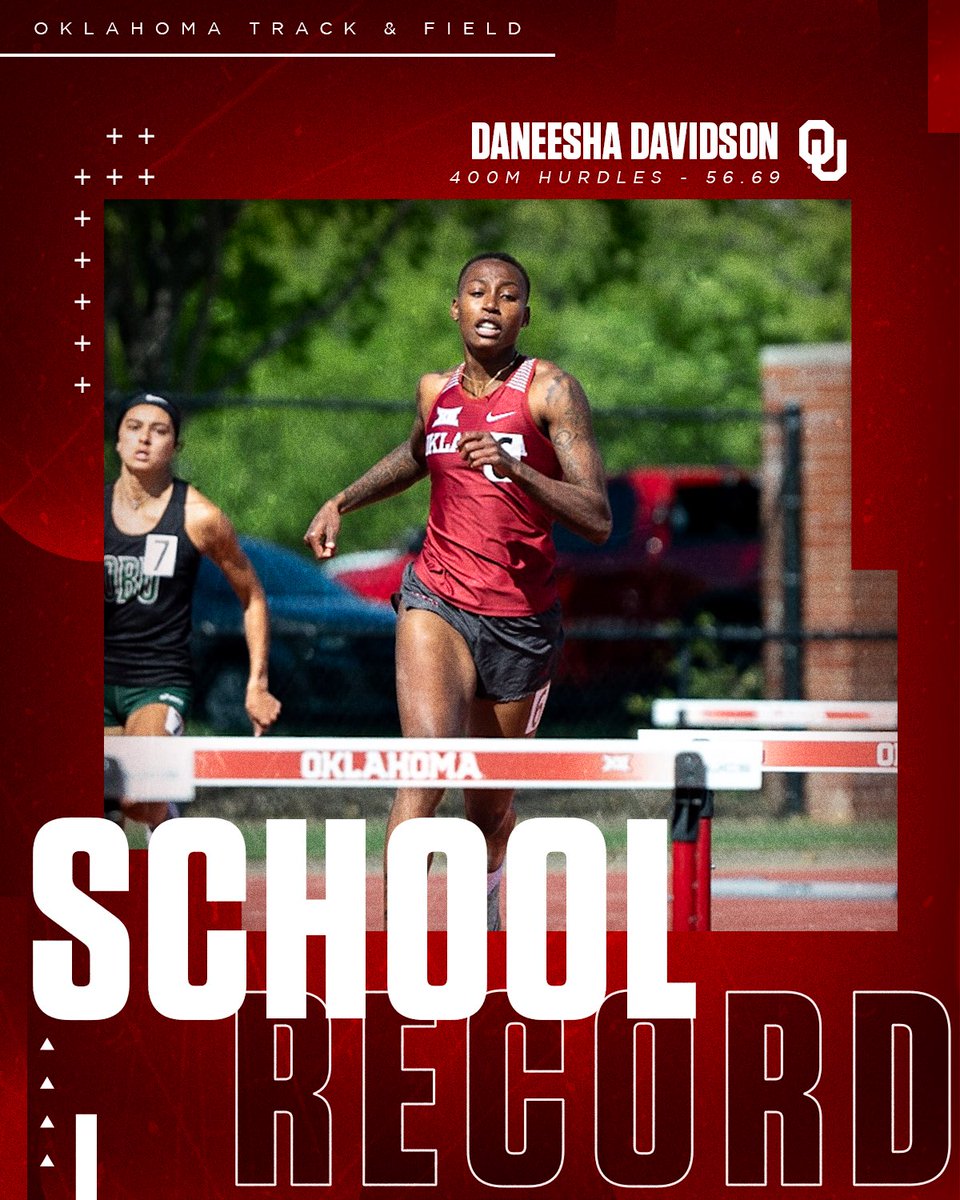 🚨 𝙎𝘾𝙃𝙊𝙊𝙇 𝙍𝙀𝘾𝙊𝙍𝘿 𝘼𝙇𝙀𝙍𝙏 🚨

@Daneeshaa_2 sets a new school record in the women’s 400m hurdles with a speedy time of 56.69 🔥

#BoomerSooner