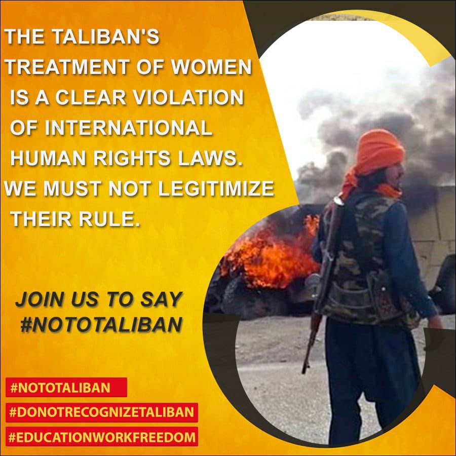 The Taliban are a threat to global security and stability. We must not let the world to recognize them as a legitimate group. Join us to resist and free Afghanistan from the terrorist group . #NoToTaliban #DoNotRecognizeTaliban #EducationWorkFreedom