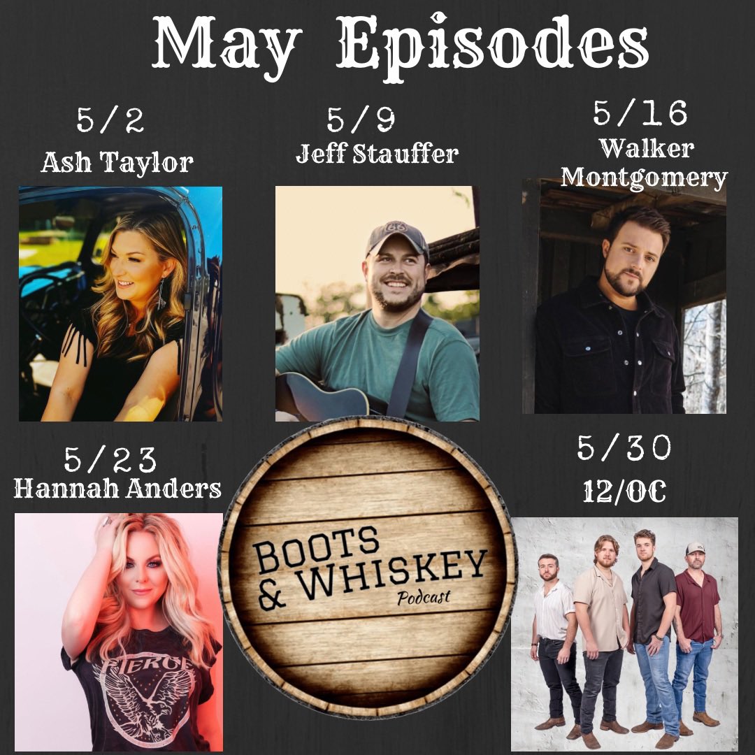 Boots & Whiskey Podcast (@bootswhiskey) on Twitter photo Coming in May 🥃
<a href="/ashtaylormusic/">ASH TAYLOR | Country Artist</a>
<a href="/JStaufferMusic/">Jeff Stauffer</a>
<a href="/WalkMontgomery/">Walker Montgomery</a>
<a href="/HannahAnders/">Hannah Anders</a>
#12/OCMusic Coming in May 🥃
<a href="/ashtaylormusic/">ASH TAYLOR | Country Artist</a>
<a href="/JStaufferMusic/">Jeff Stauffer</a>
<a href="/WalkMontgomery/">Walker Montgomery</a>
<a href="/HannahAnders/">Hannah Anders</a>
#12/OCMusic