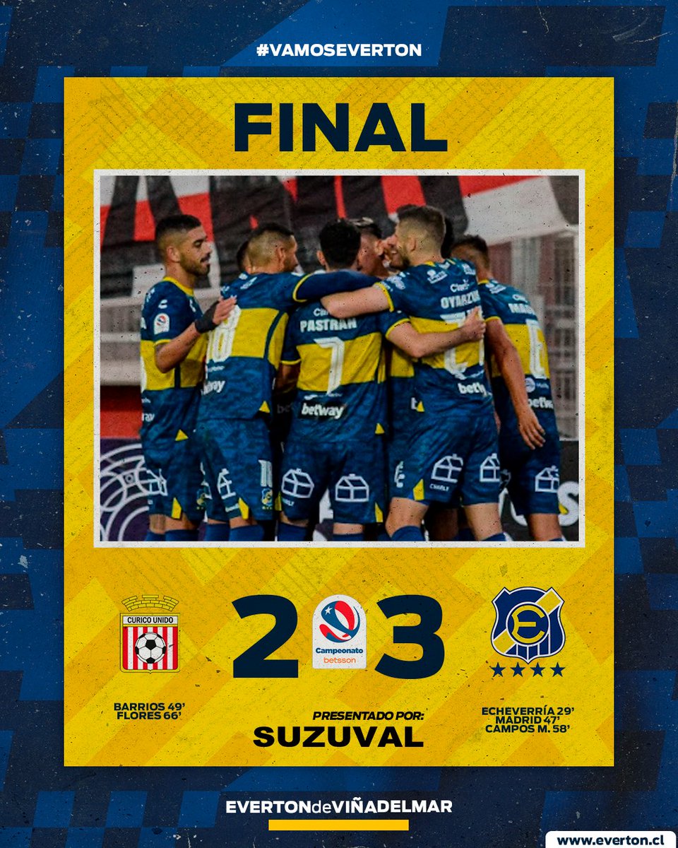 evertonsadp's tweet photo. 90+8' ⏱️| ¡TERMINÓ EL PARTIDO! Nos llevamos nuestros primeros tres puntos como visitantes a Viña del Mar 👏

⚪️🔴 2-3🔵🟡

#VamosEverton 💙💛 https://t.co/2KiMEAuxQ0