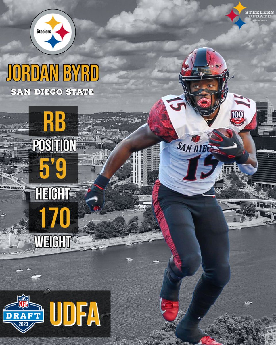 SteelersUpdate1's tweet photo. Former #SDSU RB Jordan Byrd is signing with the #Steelers as an undrafted free agent. https://t.co/AYJ3idaejh