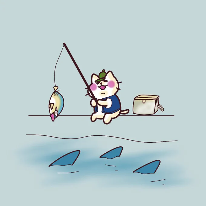 行こうか!海釣り! ゴールデンウィーク楽しんでますか?  #イラスト #猫イラスト